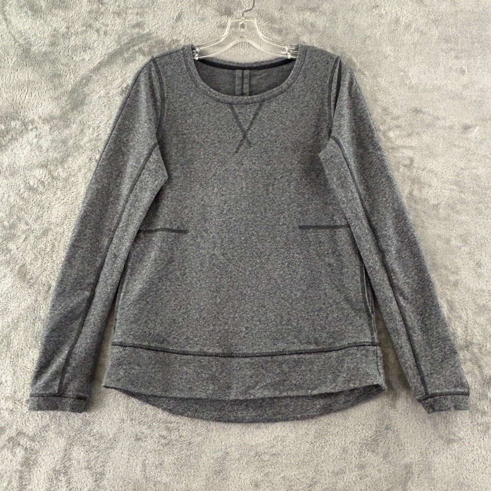 Lululemon Exhalation Pullover II Womens 6 Black Gray Stretch French Terry Pocket